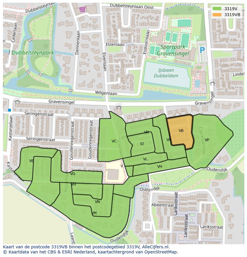 Afbeelding van het postcodegebied 3319 VB op de kaart.