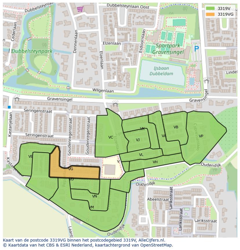 Afbeelding van het postcodegebied 3319 VG op de kaart.