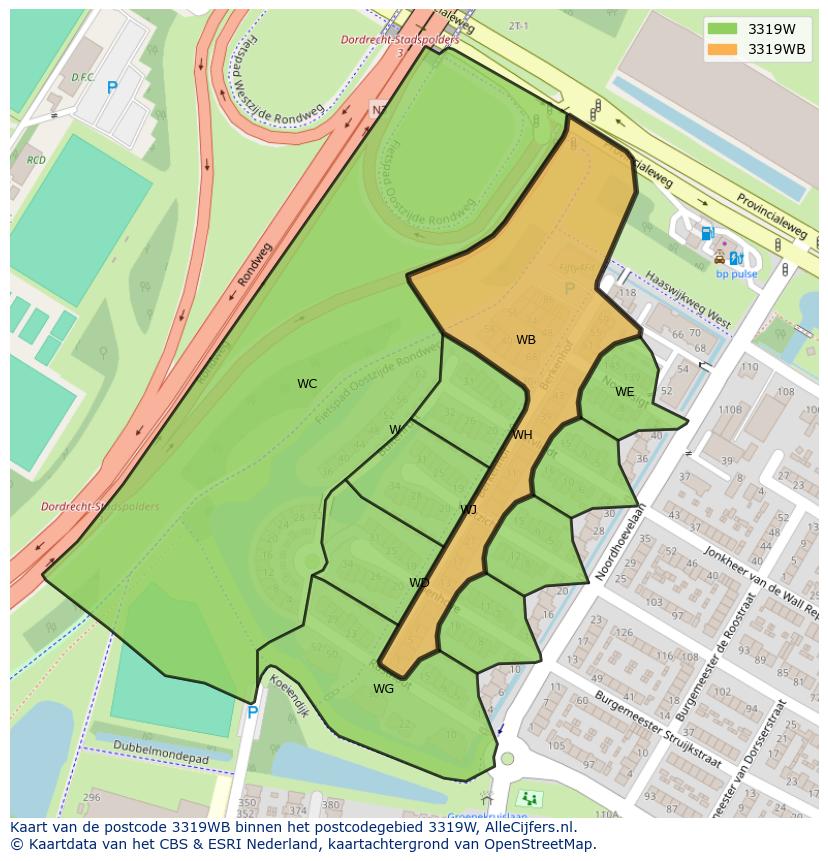 Afbeelding van het postcodegebied 3319 WB op de kaart.