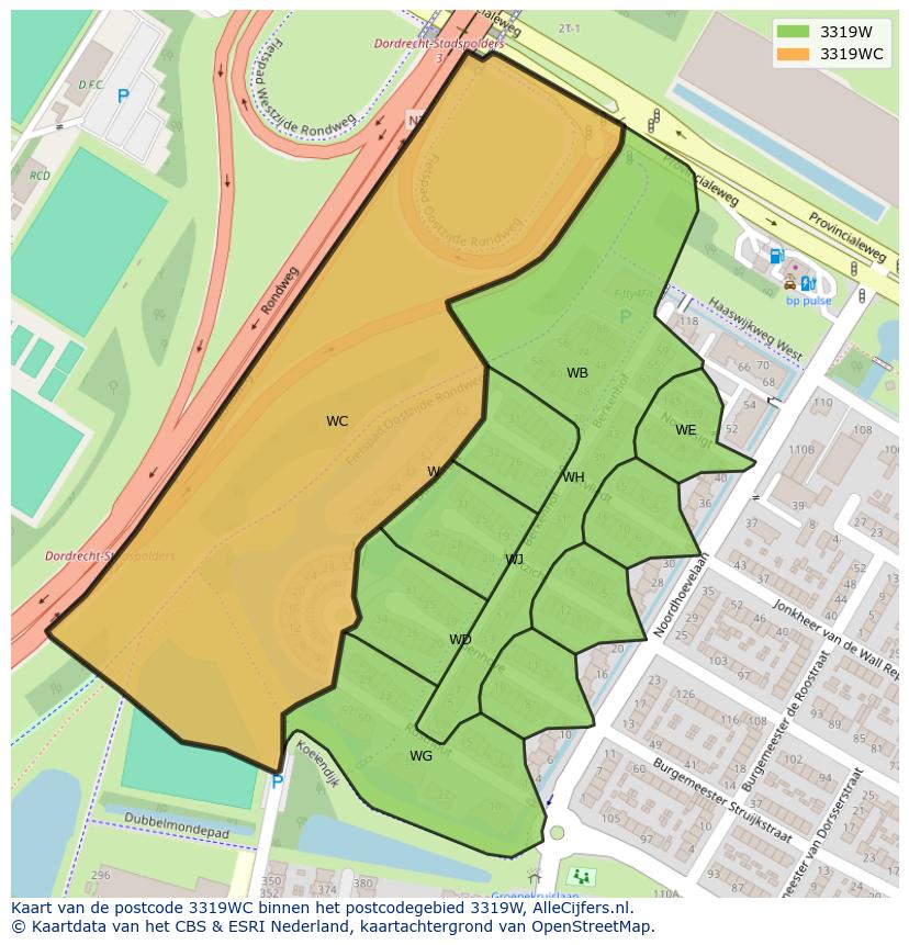 Afbeelding van het postcodegebied 3319 WC op de kaart.