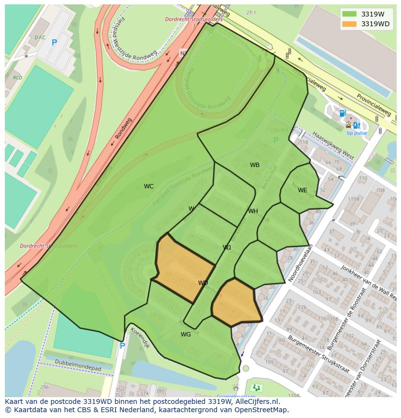 Afbeelding van het postcodegebied 3319 WD op de kaart.