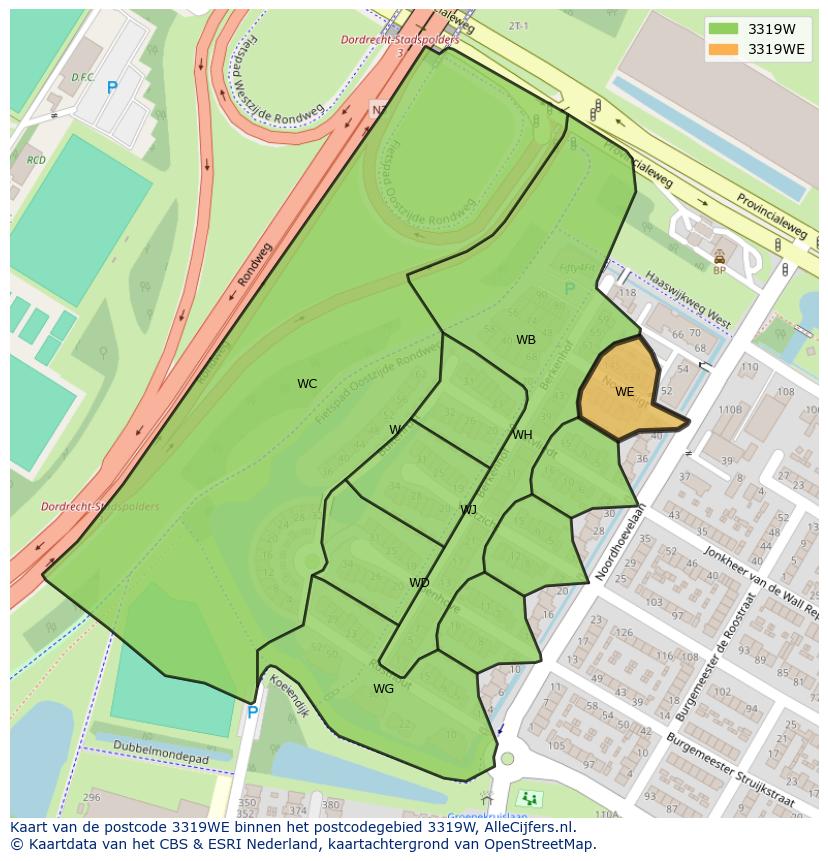 Afbeelding van het postcodegebied 3319 WE op de kaart.