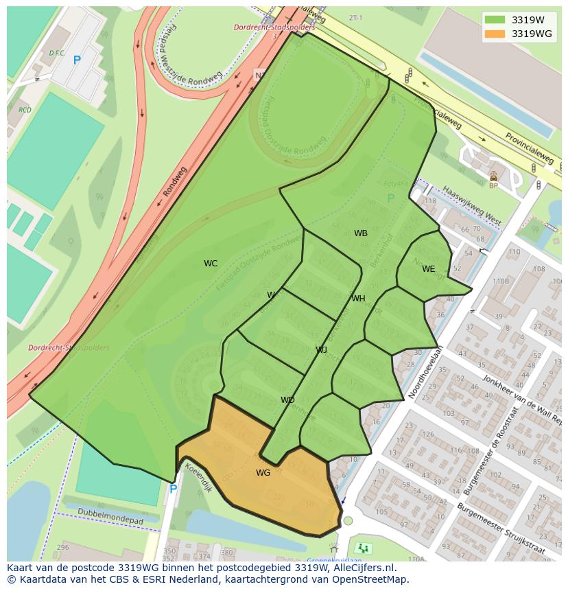 Afbeelding van het postcodegebied 3319 WG op de kaart.