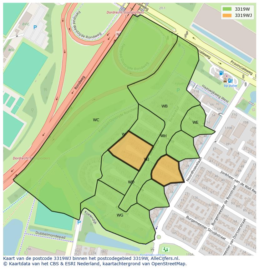 Afbeelding van het postcodegebied 3319 WJ op de kaart.