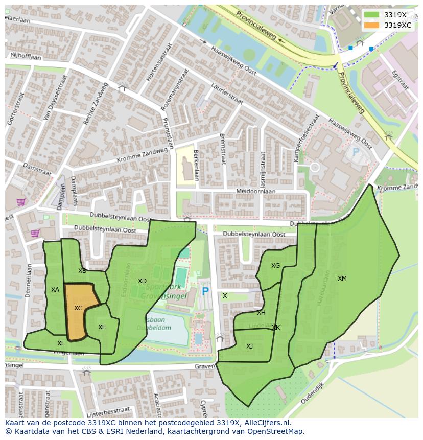 Afbeelding van het postcodegebied 3319 XC op de kaart.