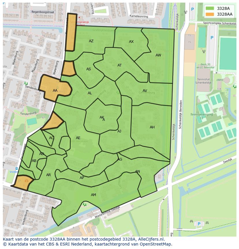 Afbeelding van het postcodegebied 3328 AA op de kaart.