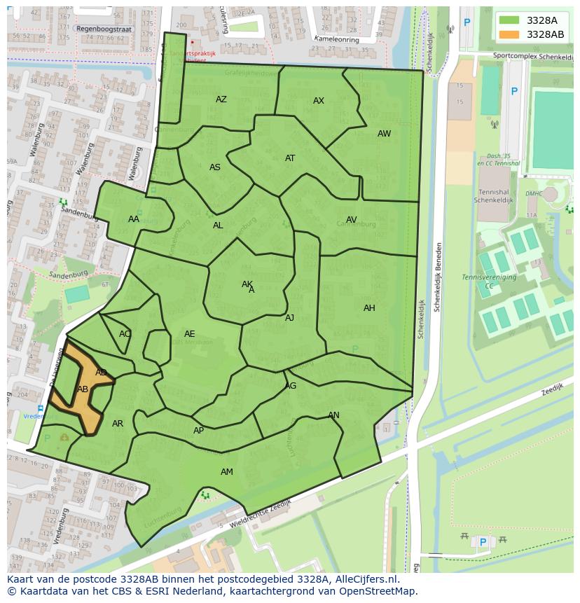 Afbeelding van het postcodegebied 3328 AB op de kaart.