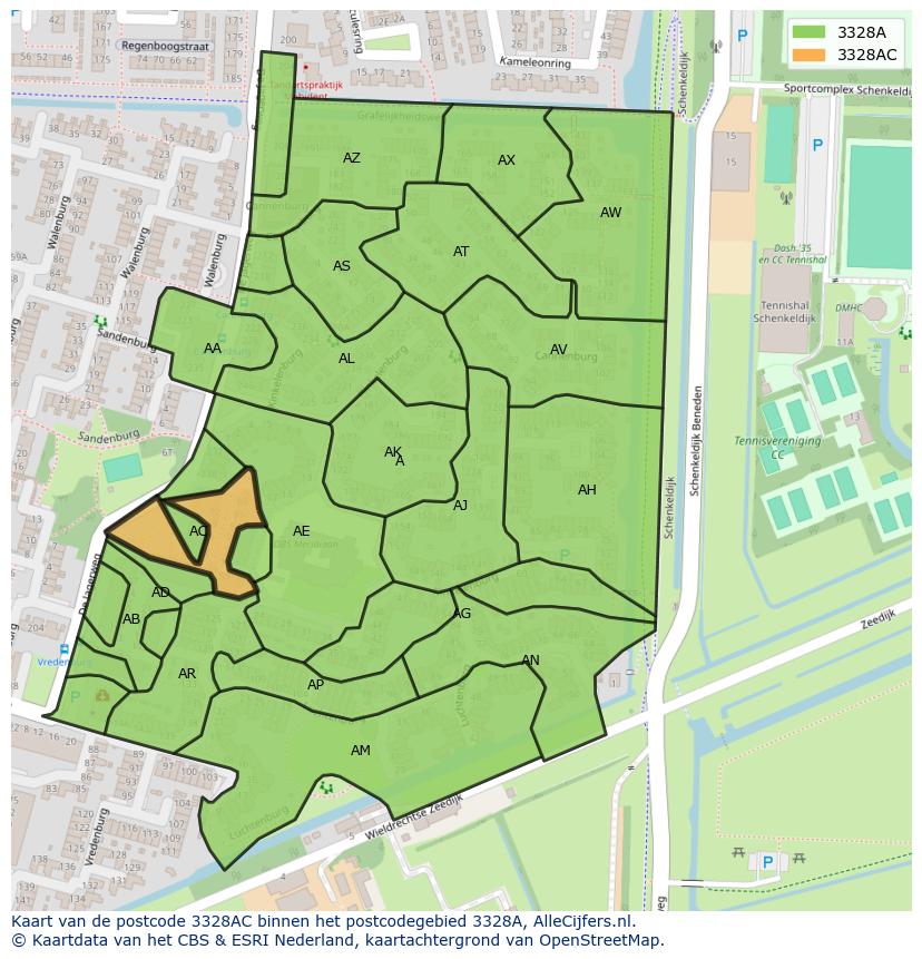 Afbeelding van het postcodegebied 3328 AC op de kaart.