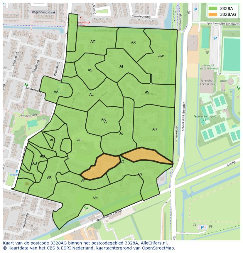 Afbeelding van het postcodegebied 3328 AG op de kaart.