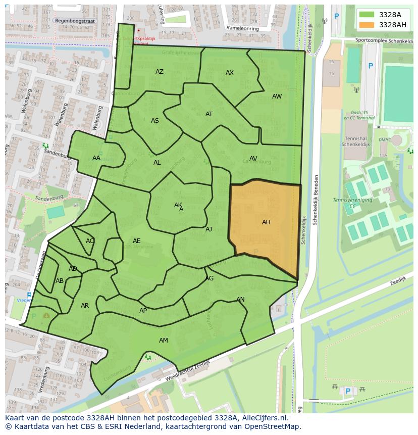 Afbeelding van het postcodegebied 3328 AH op de kaart.
