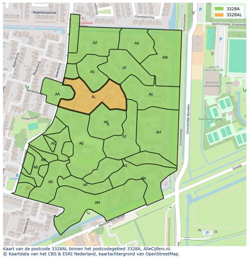 Afbeelding van het postcodegebied 3328 AL op de kaart.