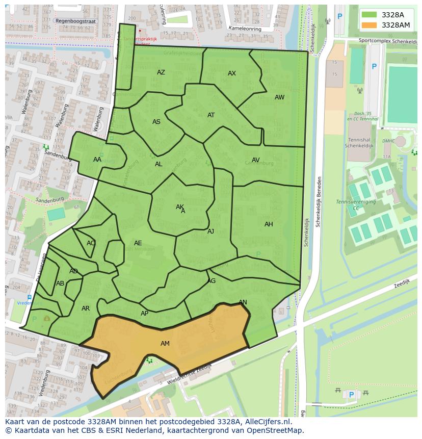Afbeelding van het postcodegebied 3328 AM op de kaart.