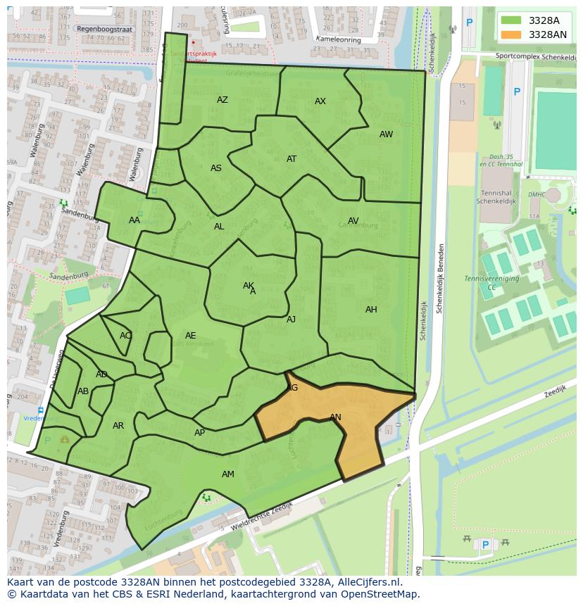 Afbeelding van het postcodegebied 3328 AN op de kaart.
