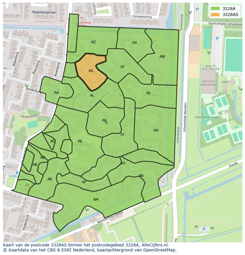 Afbeelding van het postcodegebied 3328 AS op de kaart.