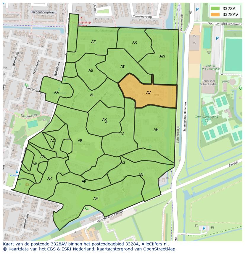 Afbeelding van het postcodegebied 3328 AV op de kaart.