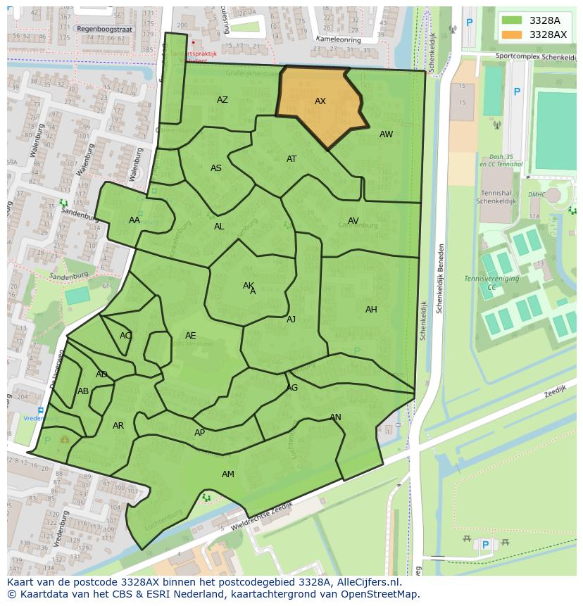 Afbeelding van het postcodegebied 3328 AX op de kaart.