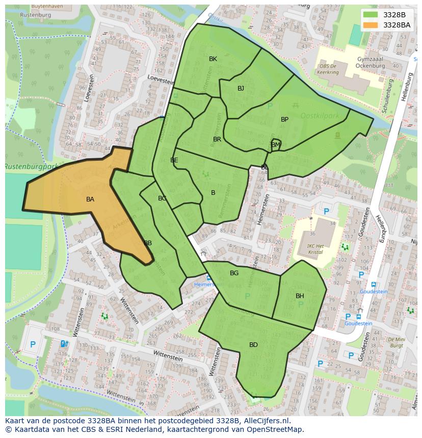 Afbeelding van het postcodegebied 3328 BA op de kaart.