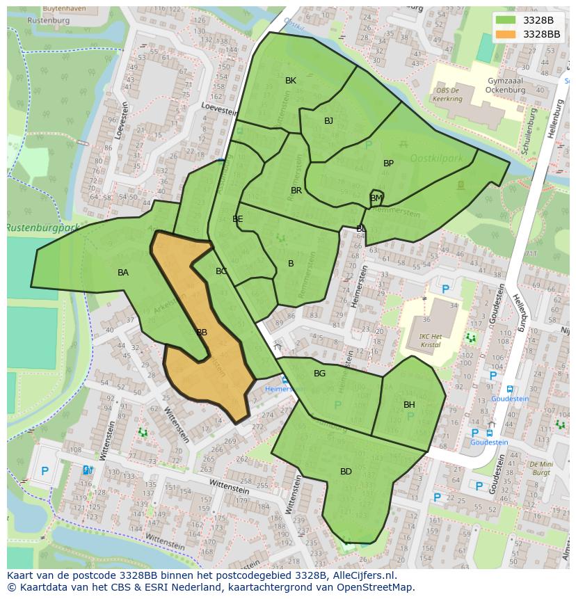 Afbeelding van het postcodegebied 3328 BB op de kaart.