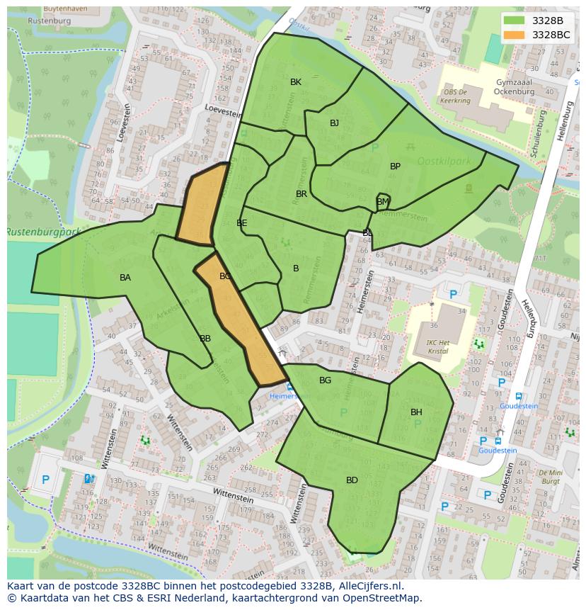 Afbeelding van het postcodegebied 3328 BC op de kaart.