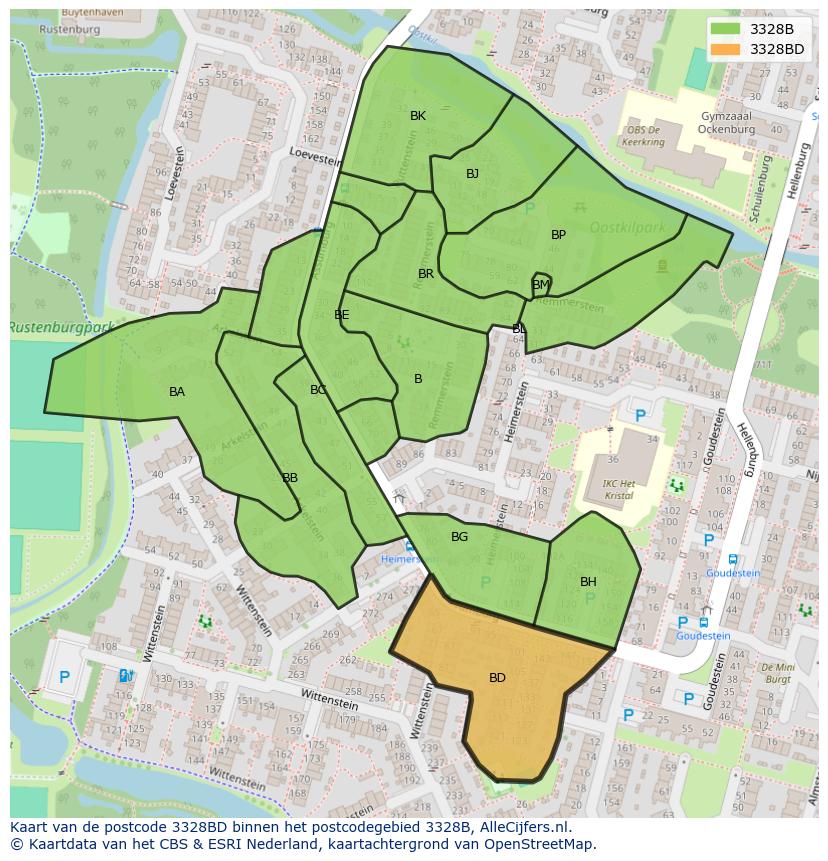 Afbeelding van het postcodegebied 3328 BD op de kaart.