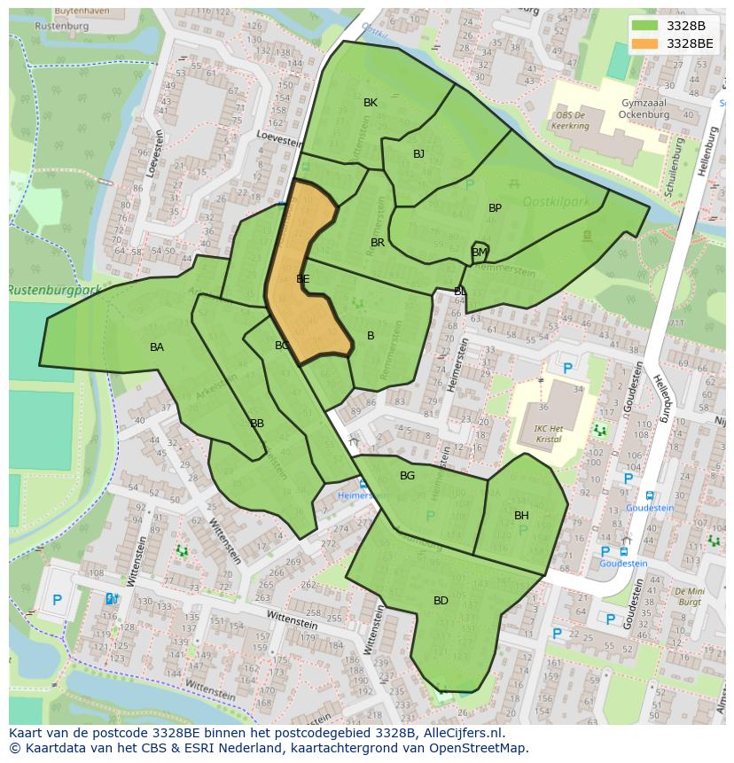 Afbeelding van het postcodegebied 3328 BE op de kaart.