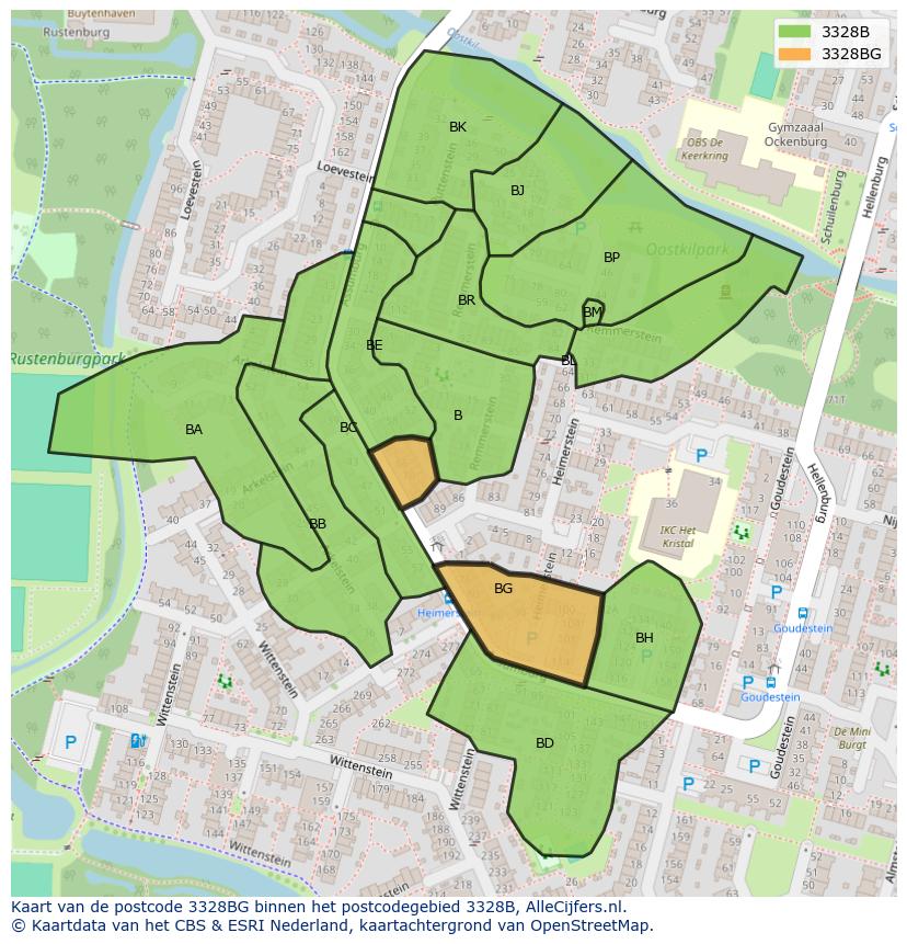 Afbeelding van het postcodegebied 3328 BG op de kaart.