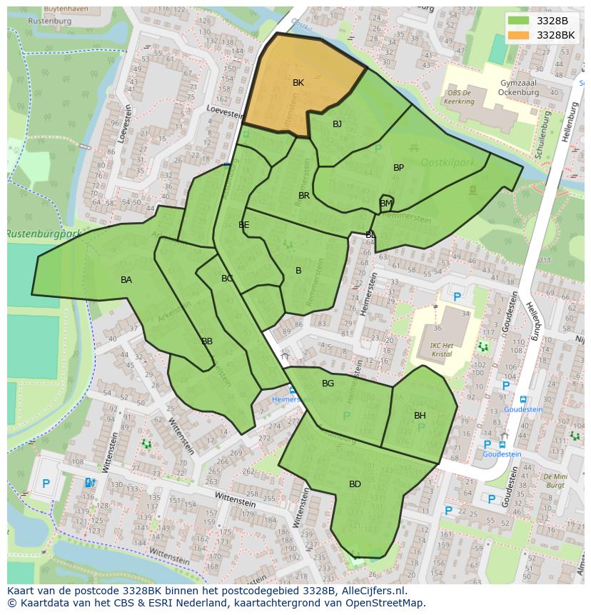 Afbeelding van het postcodegebied 3328 BK op de kaart.