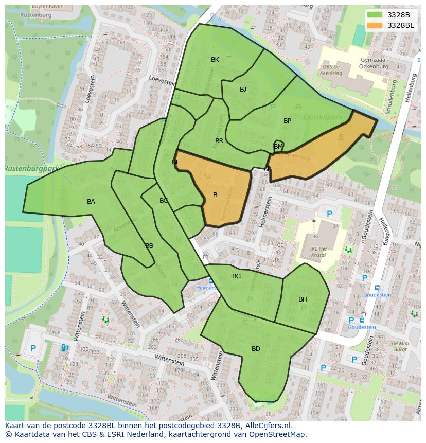 Afbeelding van het postcodegebied 3328 BL op de kaart.