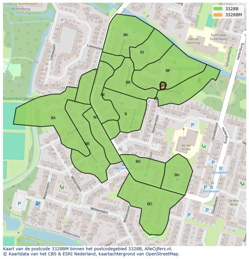 Afbeelding van het postcodegebied 3328 BM op de kaart.