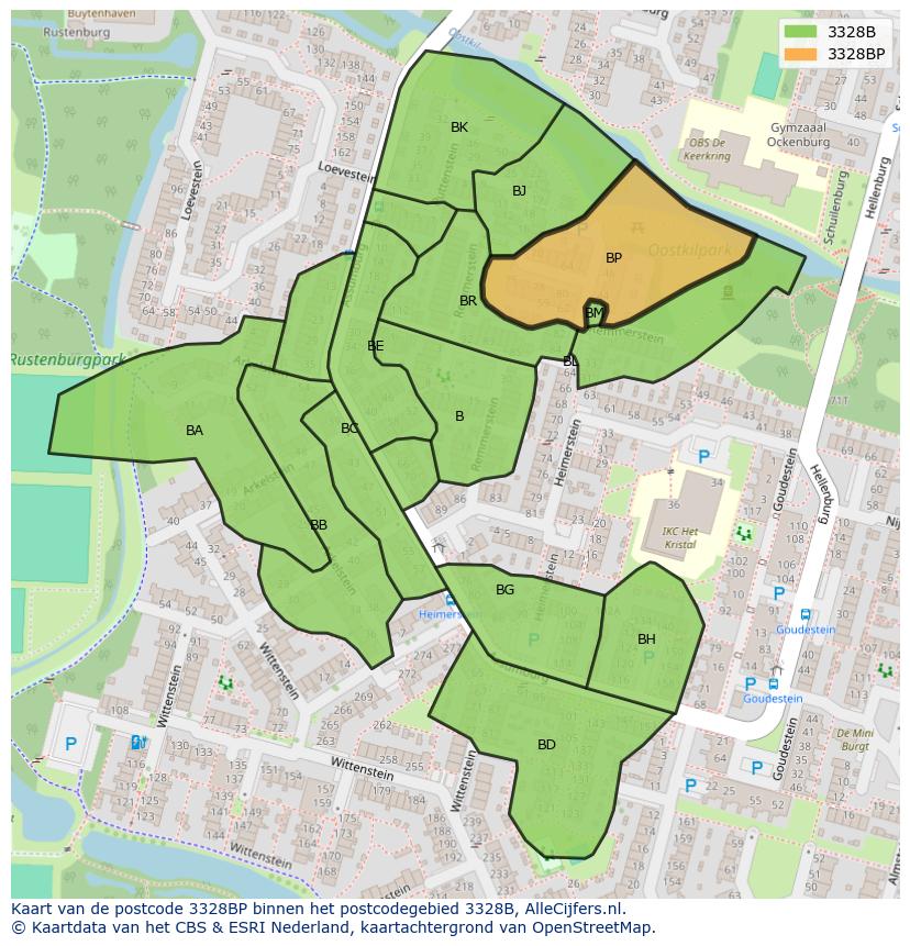 Afbeelding van het postcodegebied 3328 BP op de kaart.