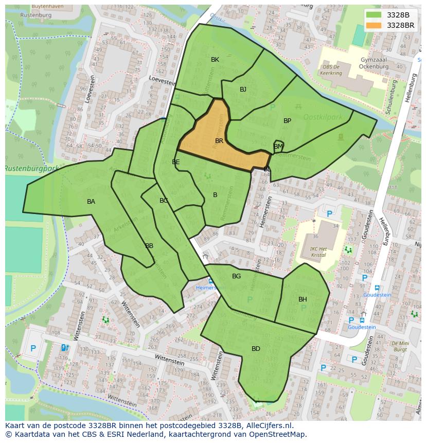 Afbeelding van het postcodegebied 3328 BR op de kaart.