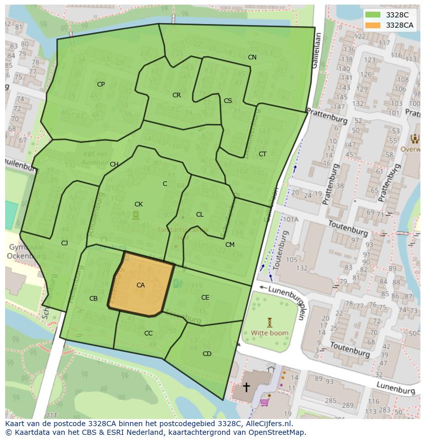 Afbeelding van het postcodegebied 3328 CA op de kaart.