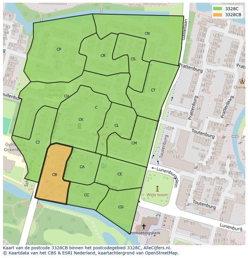 Afbeelding van het postcodegebied 3328 CB op de kaart.