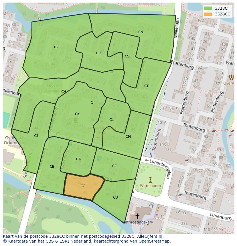 Afbeelding van het postcodegebied 3328 CC op de kaart.