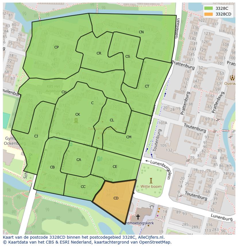 Afbeelding van het postcodegebied 3328 CD op de kaart.