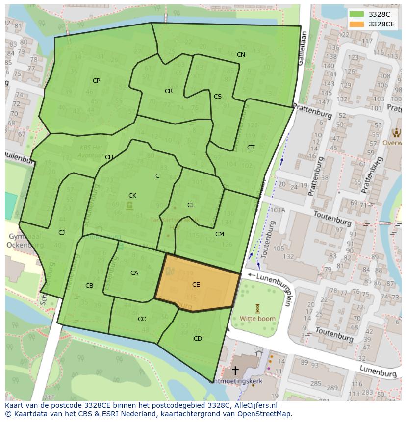 Afbeelding van het postcodegebied 3328 CE op de kaart.