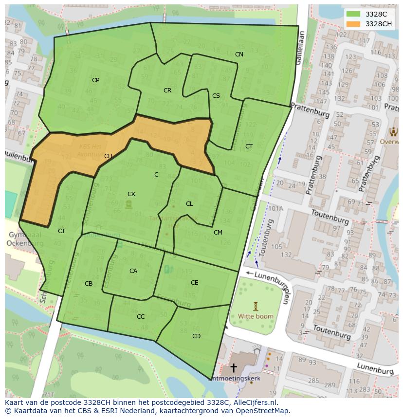 Afbeelding van het postcodegebied 3328 CH op de kaart.