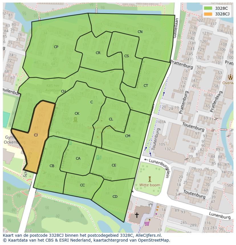 Afbeelding van het postcodegebied 3328 CJ op de kaart.