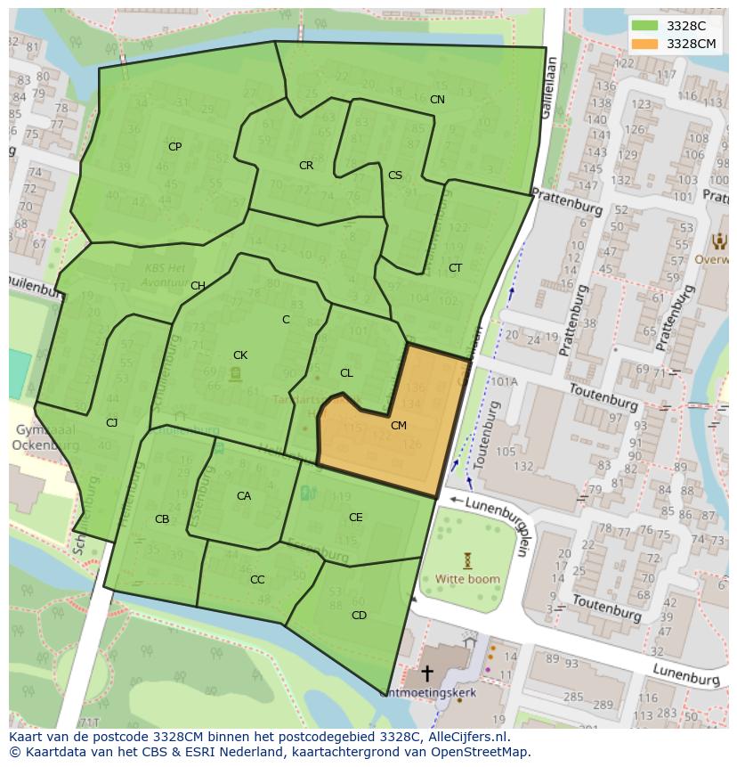 Afbeelding van het postcodegebied 3328 CM op de kaart.