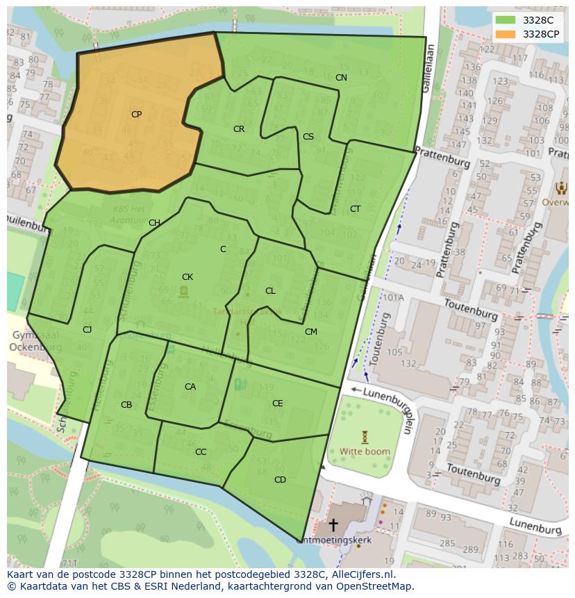 Afbeelding van het postcodegebied 3328 CP op de kaart.