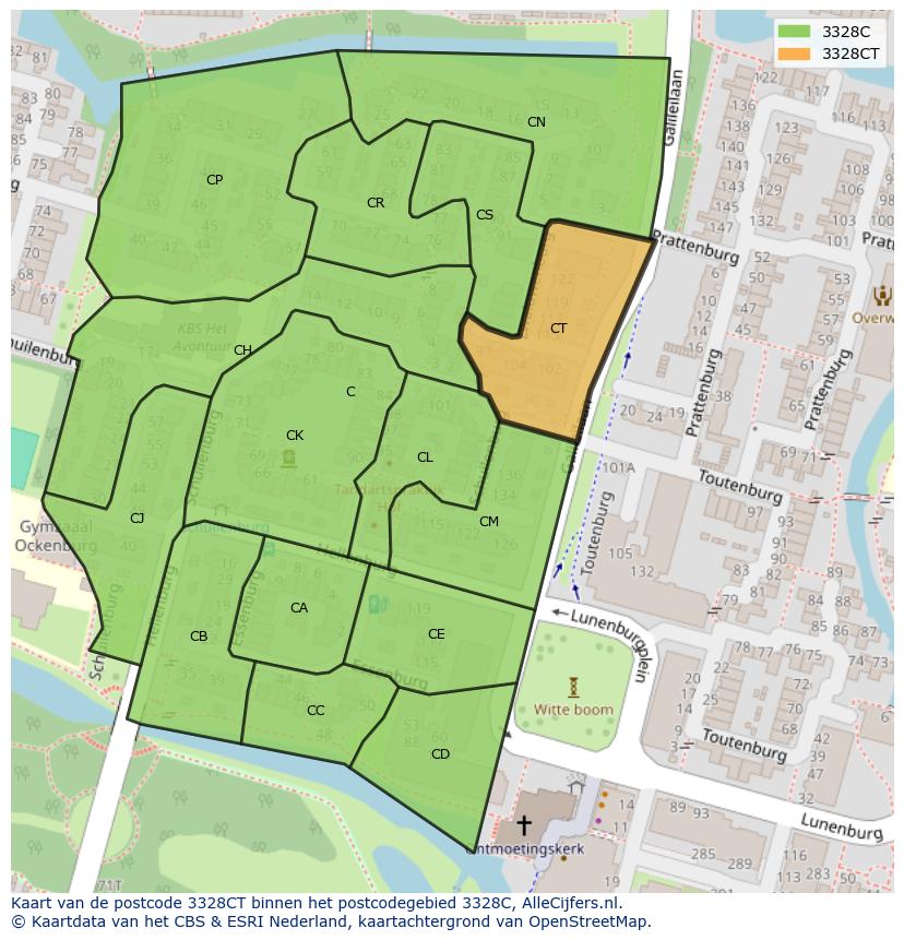 Afbeelding van het postcodegebied 3328 CT op de kaart.