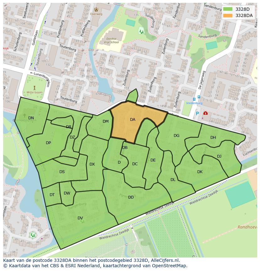 Afbeelding van het postcodegebied 3328 DA op de kaart.