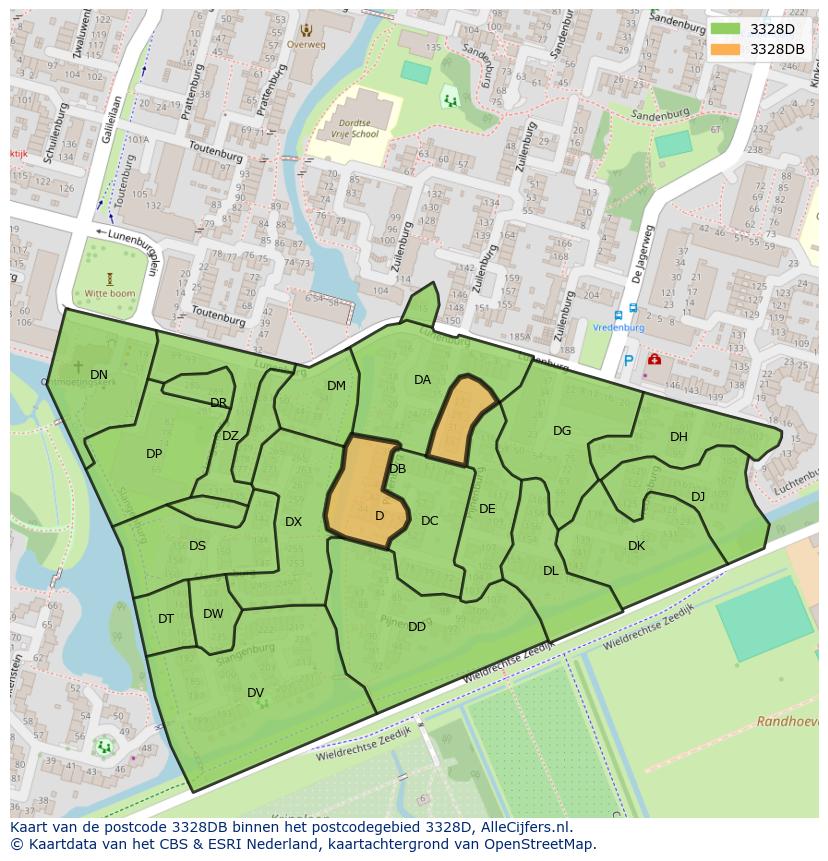 Afbeelding van het postcodegebied 3328 DB op de kaart.