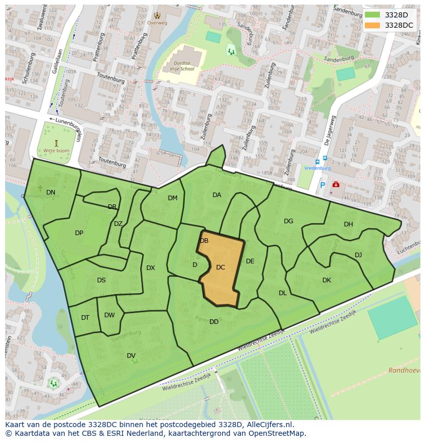 Afbeelding van het postcodegebied 3328 DC op de kaart.
