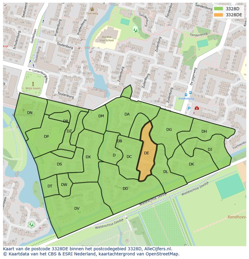 Afbeelding van het postcodegebied 3328 DE op de kaart.