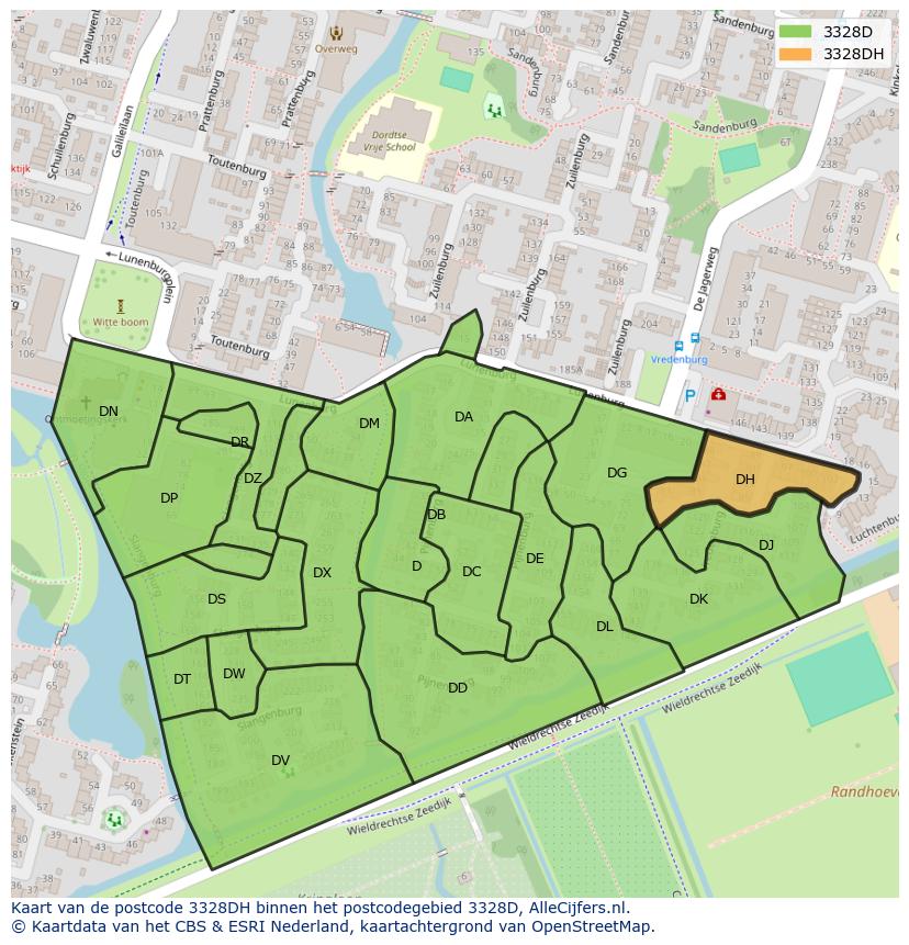 Afbeelding van het postcodegebied 3328 DH op de kaart.
