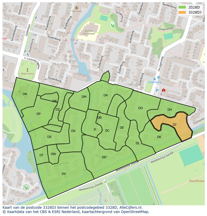 Afbeelding van het postcodegebied 3328 DJ op de kaart.