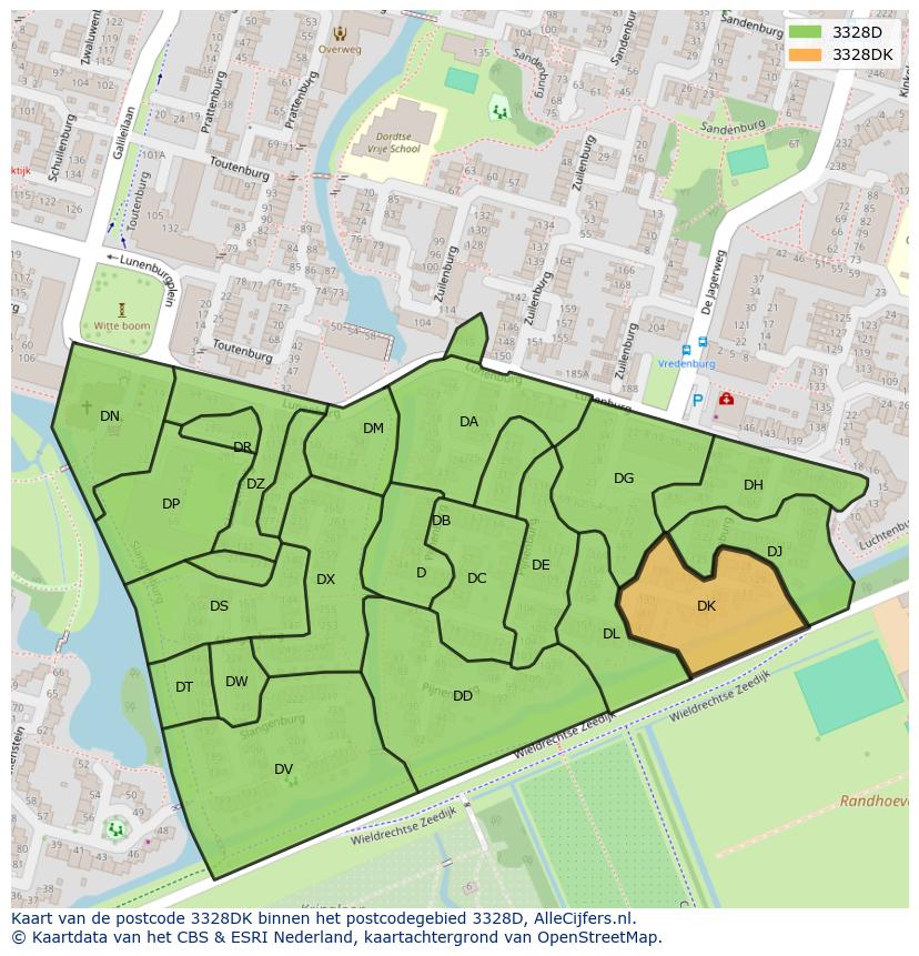 Afbeelding van het postcodegebied 3328 DK op de kaart.