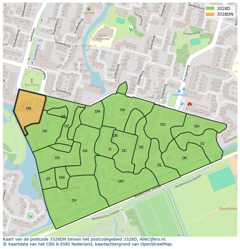 Afbeelding van het postcodegebied 3328 DN op de kaart.