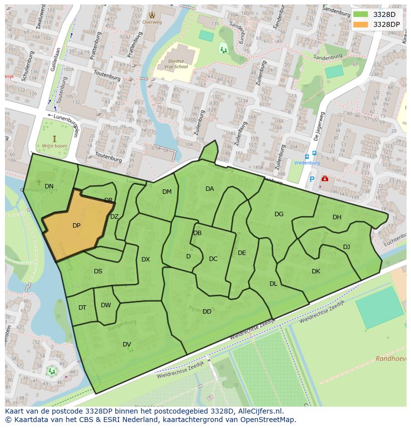 Afbeelding van het postcodegebied 3328 DP op de kaart.